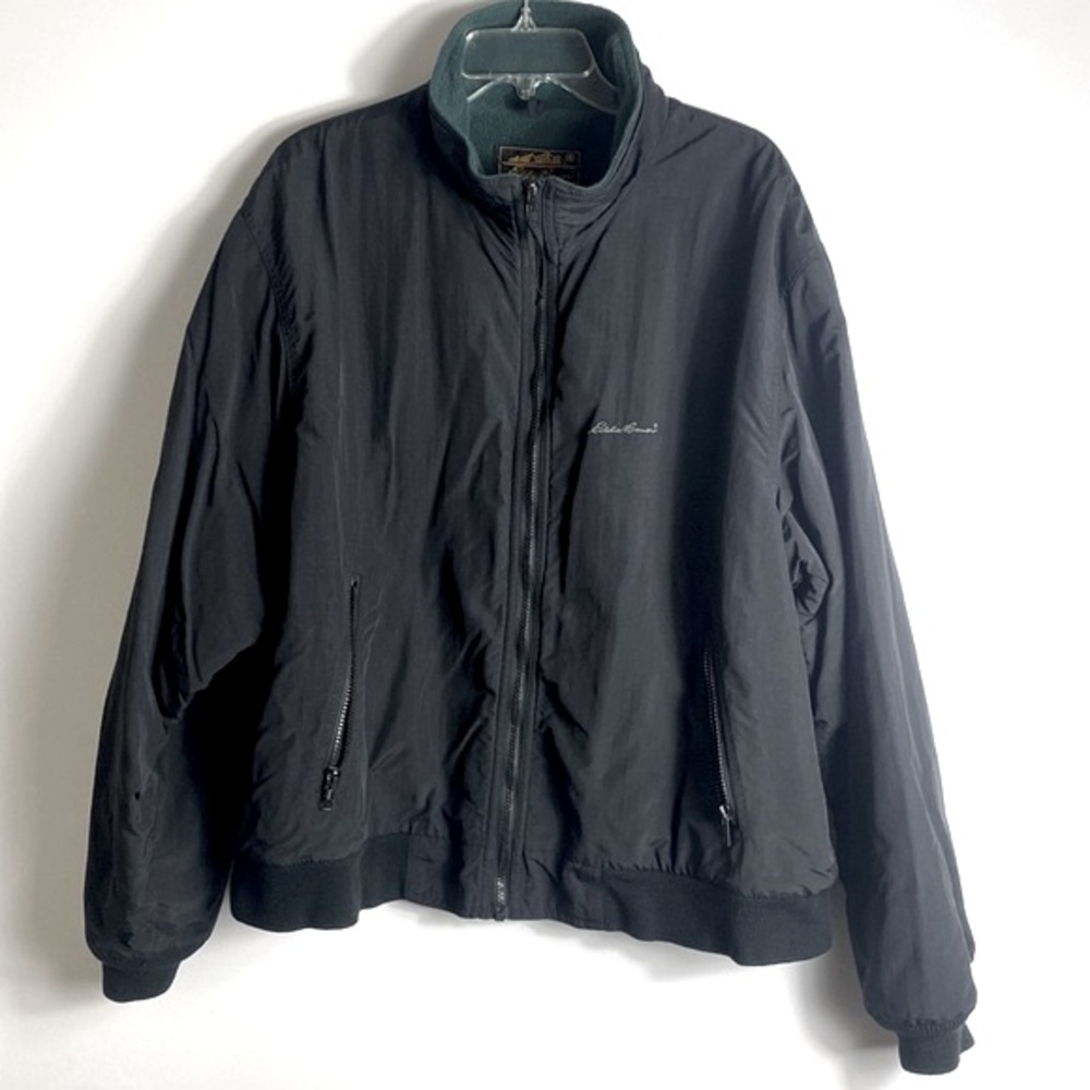 EDDIE BAUER Men's Vintage 90s Bomber Black Jacket Fleece Lined L/S Polar Size XL